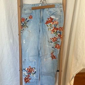 Top shop distressed embroidered jeans, size 30